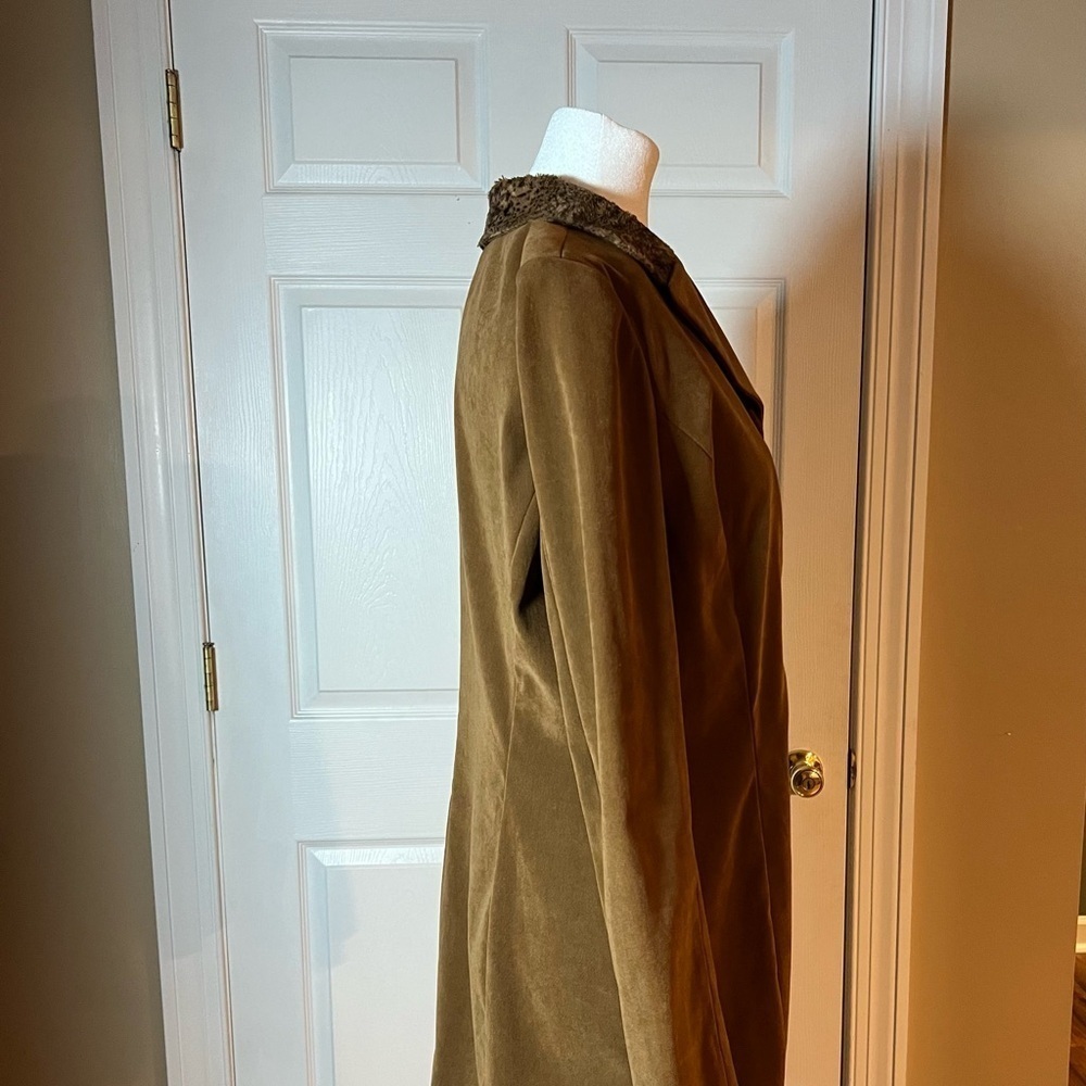 VGT Liz Claiborne Dresses Womens Size 10 Brown Coat With Leopard Print Collar - Picture 3 of 10